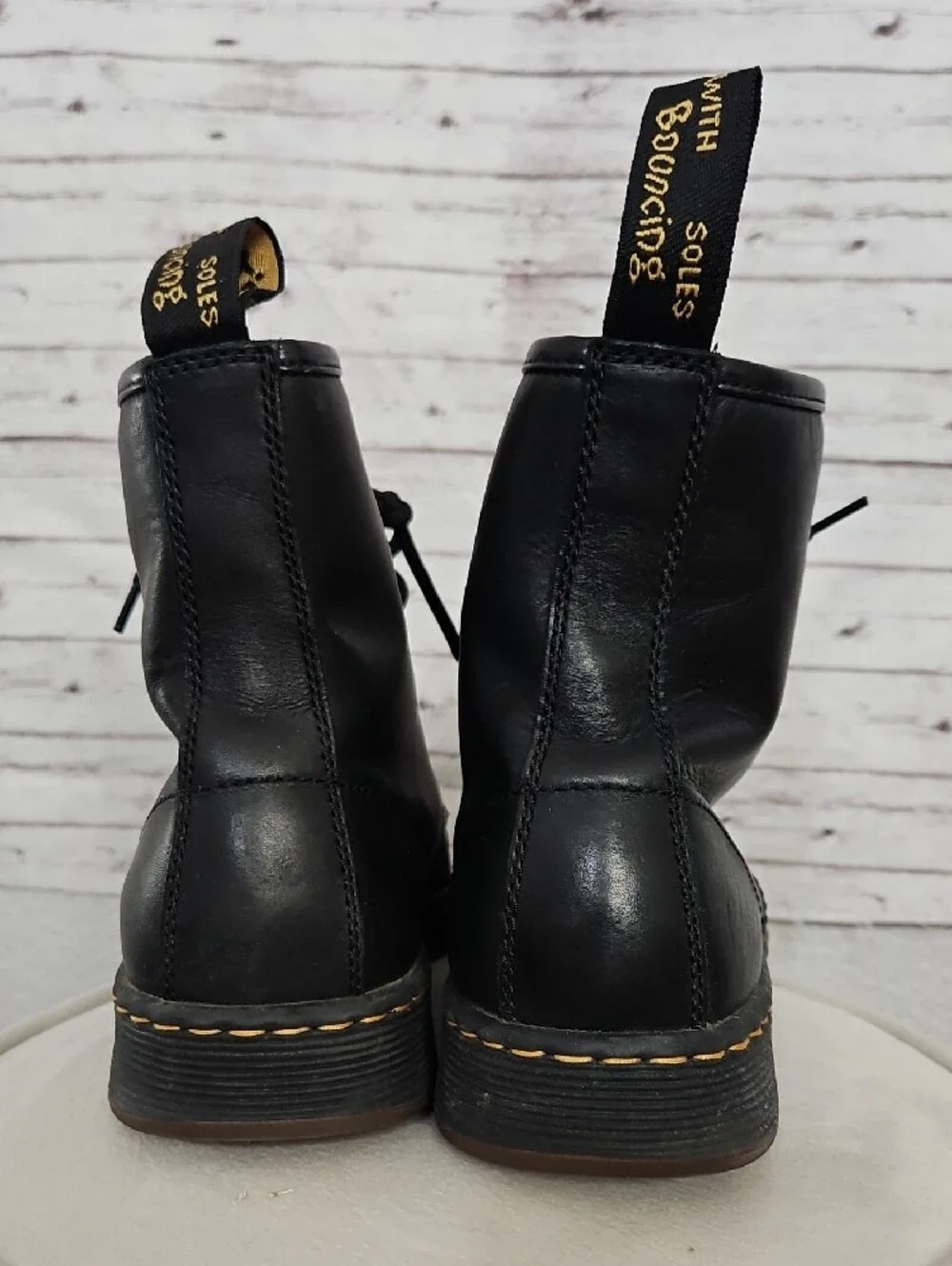 Dr. Martens Black Leather Lace-Up Ankle Boots with Contrast Stitching